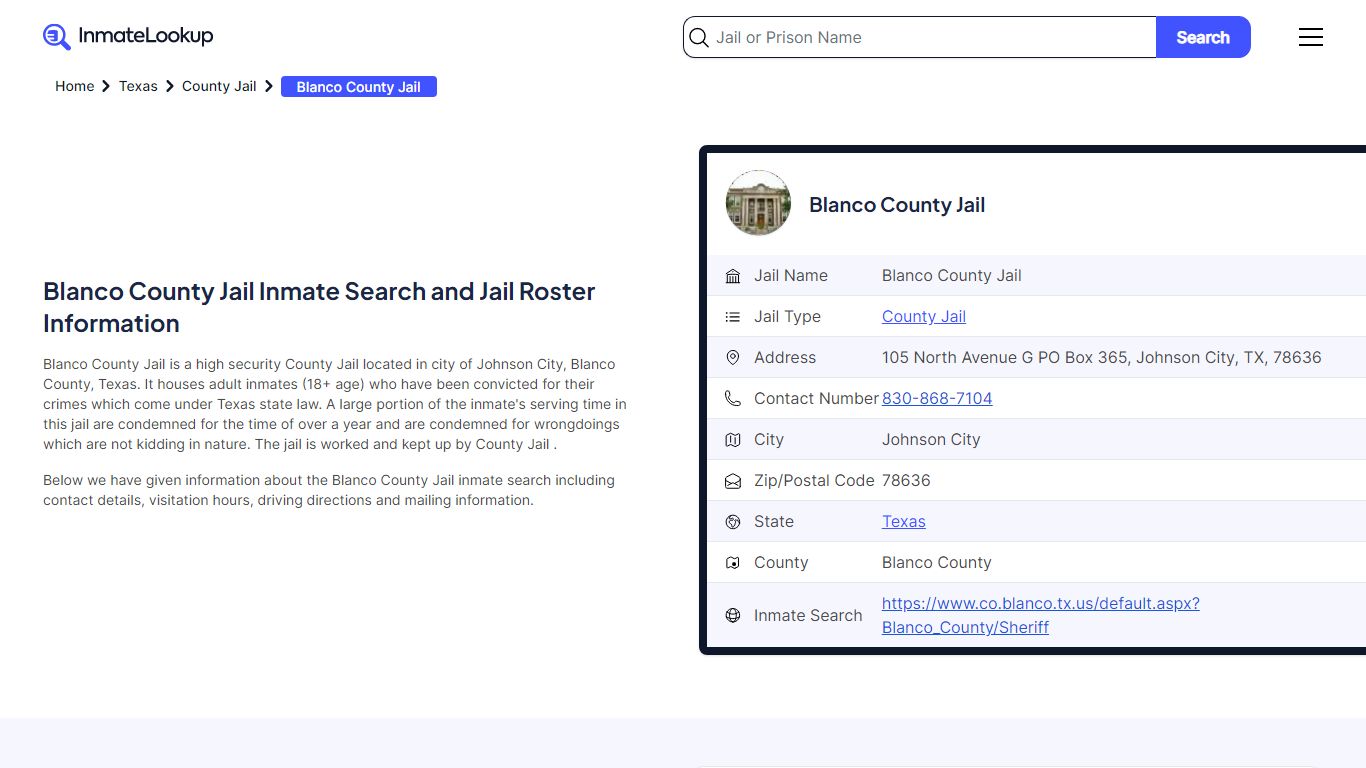 Blanco County Jail Inmate Search - Johnson City Texas - Inmate Lookup